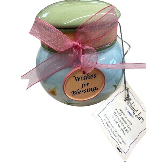 Ceramic Wishes & Blessings Jar With Ribbon Lid & Butterfly Design - Pastel Color - Picture 1 of 5
